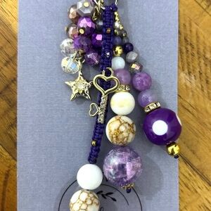 Purple Beaded Key Charm Bracelet -handmade/EAlovey